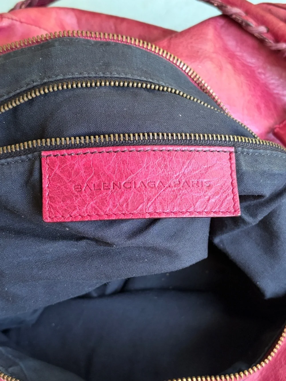 Balenciaga 06 Red Grenat Lambskin Leather Classic Day Hobo Handbag Purse Mirror